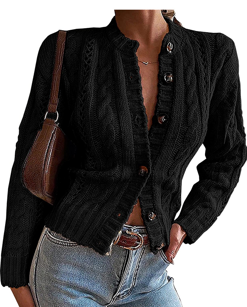 Twisted Rope Twist Single-Breasted Sweater Cardigan NSMMY82947