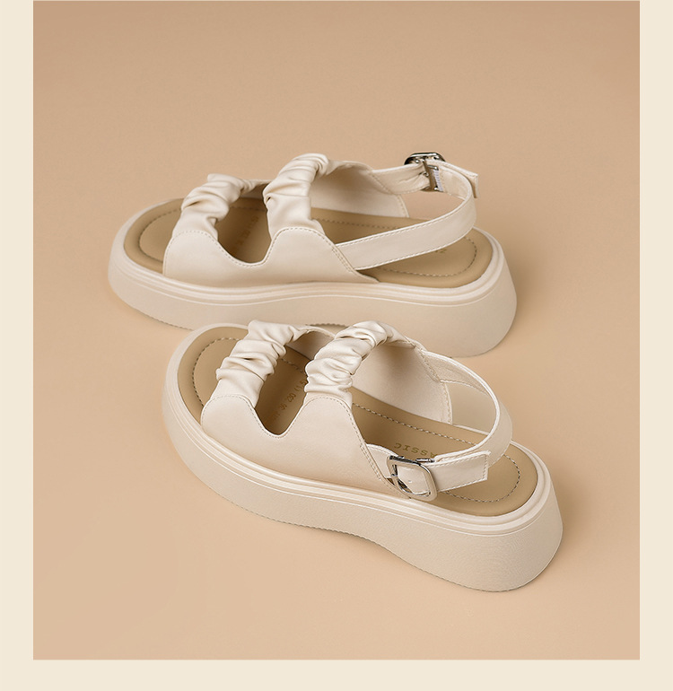 Sandal đế dày xếp ly nữ phong cách La Mã hở ngón đi biển — JF207P màu be chi tiết 22