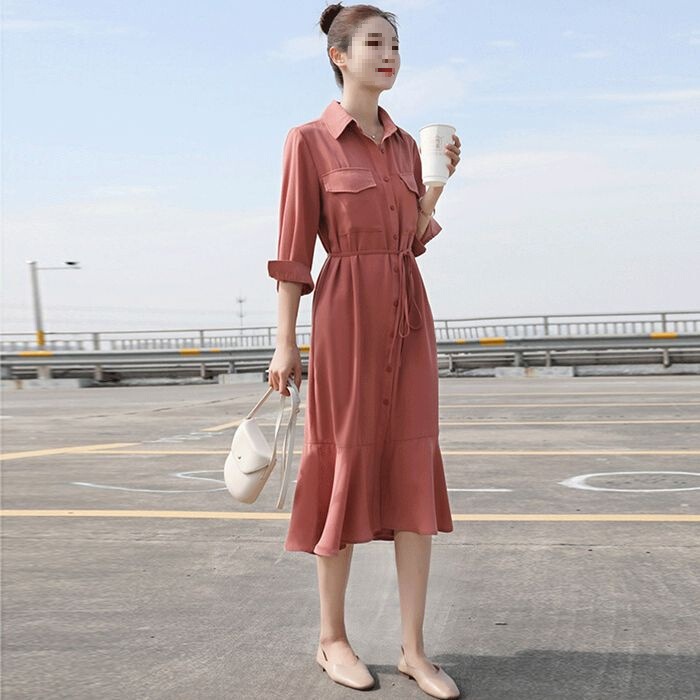 Elegant Long-Sleeved Chiffon Dress for Women 2026 New Spring and Summer Shirt Dress Mid-Length Waist-Slimming Dress Elegant Long-Sleeved Chiffon Dress for Women 2026 New Spring and Summer Shirt Dress Mid-Length Waist-Slimming Dress