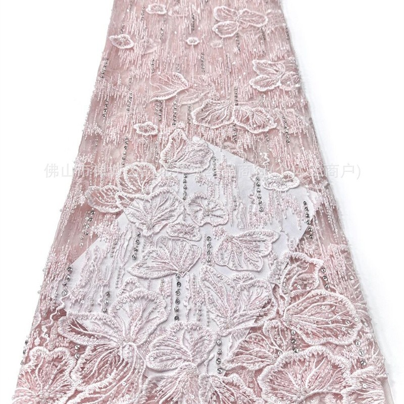 Fabricante nuevo fondo plano tubo de perlas bordado tela brillante vestido de boda vestido de cena tela de moda