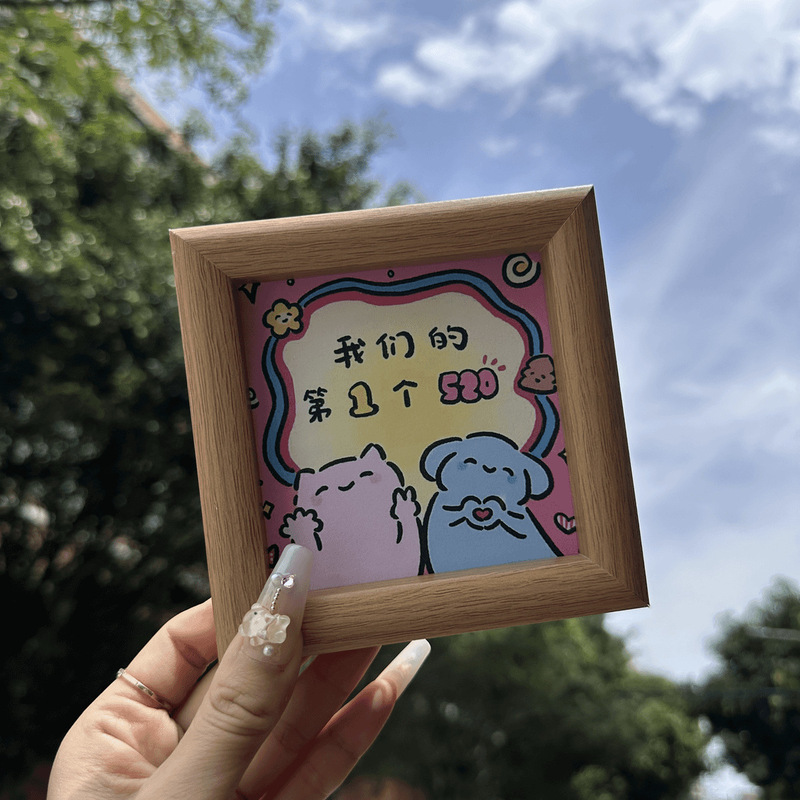 520 Chinese Valentine's Day Couple's Calligraphy and Painting Photo Frame Display Stand Creative Valentine's Day Anniversary Gift Wooden Frame Modern and Simple 520 Chinese Valentine's Day Couple's Calligraphy and Painting Photo Frame Display Stand Creative Valentine's Day Anniversary Gift Wooden Frame Modern and Simple