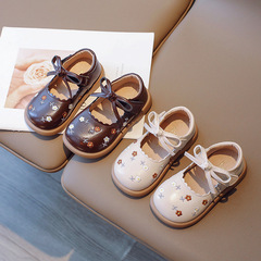 Children's Leather Shoes 2023 Autumn New Flower Bow Princess Shoes Fashion Comfort Girls' Single Shoes Trend Cross-border