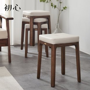 ft Solid Wood Cosmetic Stool Soft Bag Square Stool Household Stackable Dining Stool Simple Light Luxury Sedentary Board for Living Room