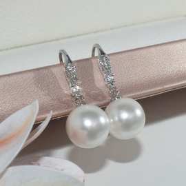 精致百搭星辰锆石施家珍珠耳钩银灰气质耳环热卖饰品耳坠工厂批发