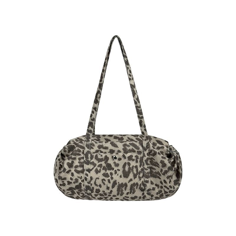 Korean Style Leopard Print Bowling Bag For Women - New Large Capacity Nylon Shoulder Bag, Lightweight Casual Commuter Handbag - Thumbnail 5