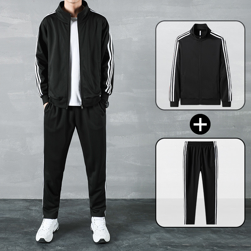 Hong Kong Style Trendy Brand Three-pole Men's and Women's Sports Casual suit Collar Cardigan Sweater Jacket Pants Two-piece Set