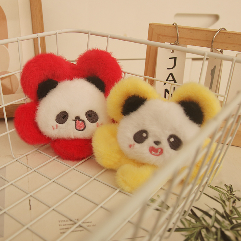 Linda flor panda muñeco de peluche mini girasol panda pequeño flor colgante llavero bolso de estudiante colgante