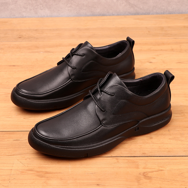 Leather Shoes Men's Top Layer Cowhide Breathable Business Casual Shoes Widened Large Size Genuine Leather Soft Sole Non-Slip Round Toe Lace-Up Men's Shoes