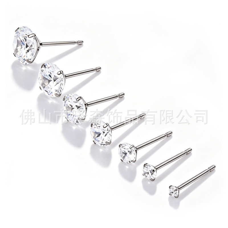 F136 Titanium Alloy Ear Studs Straight Pin 5A Zircon Ear Bone Studs G23 Titanium Body Piercing Jewelry Wholesale detail image 7