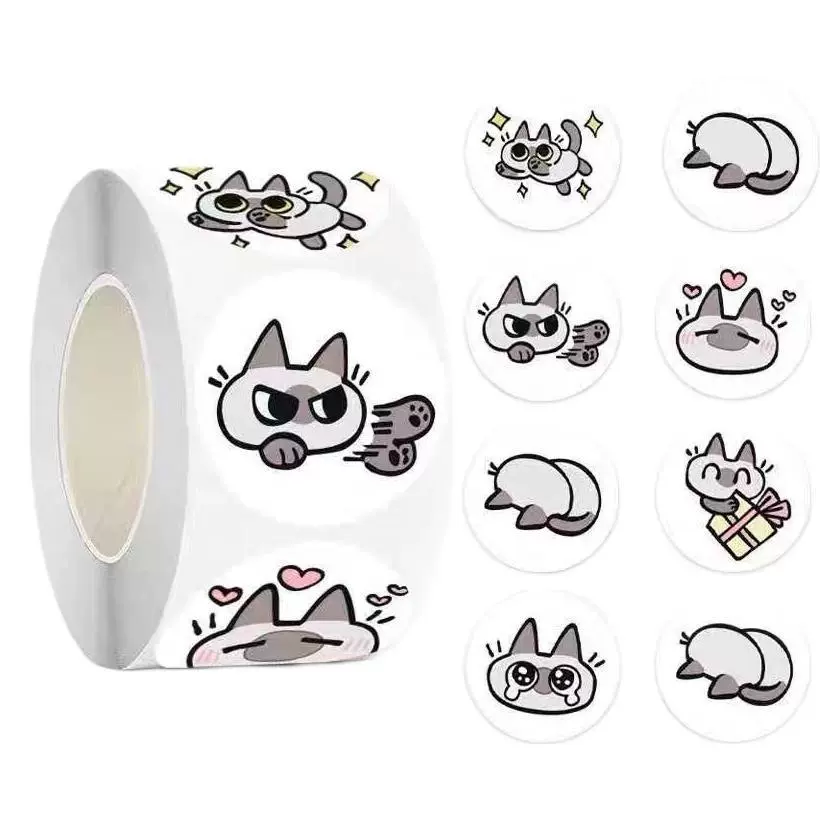 Наклейка Xiaohongshu Samey Siam Cat Rape Creative INS, наклейка-герметик, рулон 500 шт.