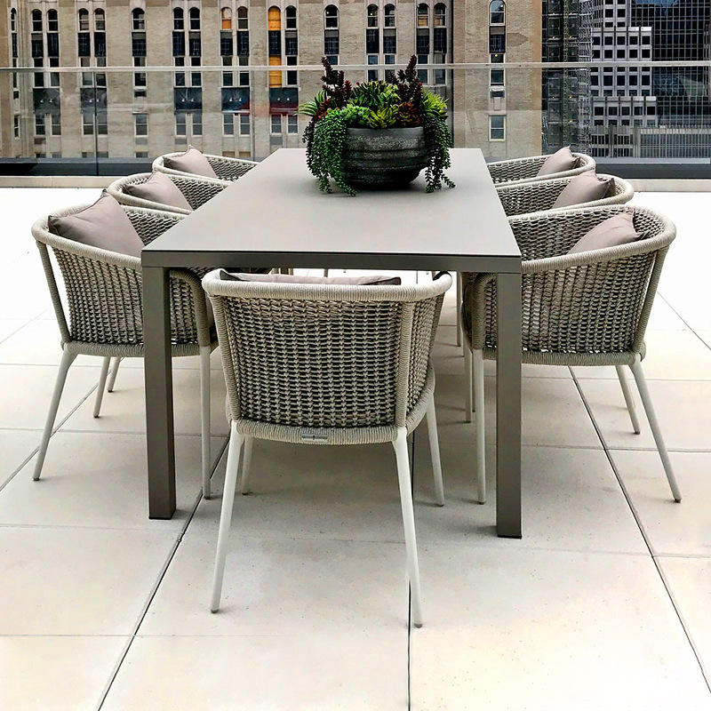 Mesas y sillas de ratán para exteriores, muebles de ocio para patio, jardín y terraza de villas, conjunto de mesa y sillas de aleación de aluminio para balcón exterior.