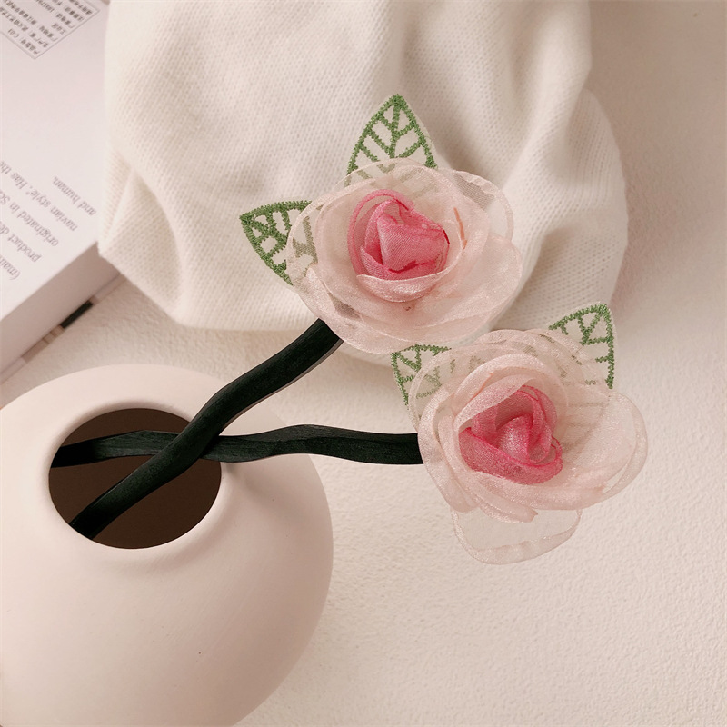 Nuevo clip de cabello chino para mujeres, nuevo estilo, cabeza seca, rosa, clip de cabello de camellia, cabeza de super hadas