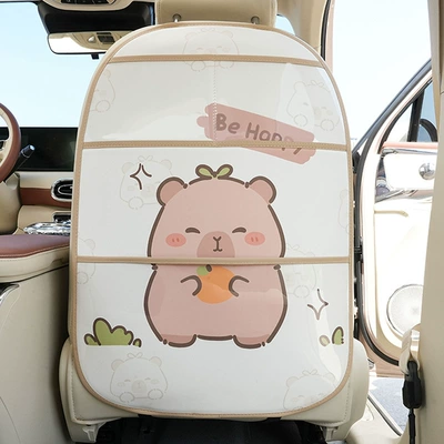 Cartoon Capibara Car Seat Back Chair back anti-kick pad - long-grass-pig-anti-kick-pad