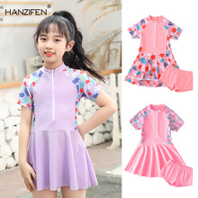 儿童泳衣女孩连体女童ins游泳衣专业中大童保守可爱裙式泳装批发