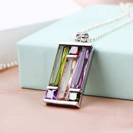wish新款大克拉长方形彩色托帕石吊坠 百搭气质女款夸张项链吊坠