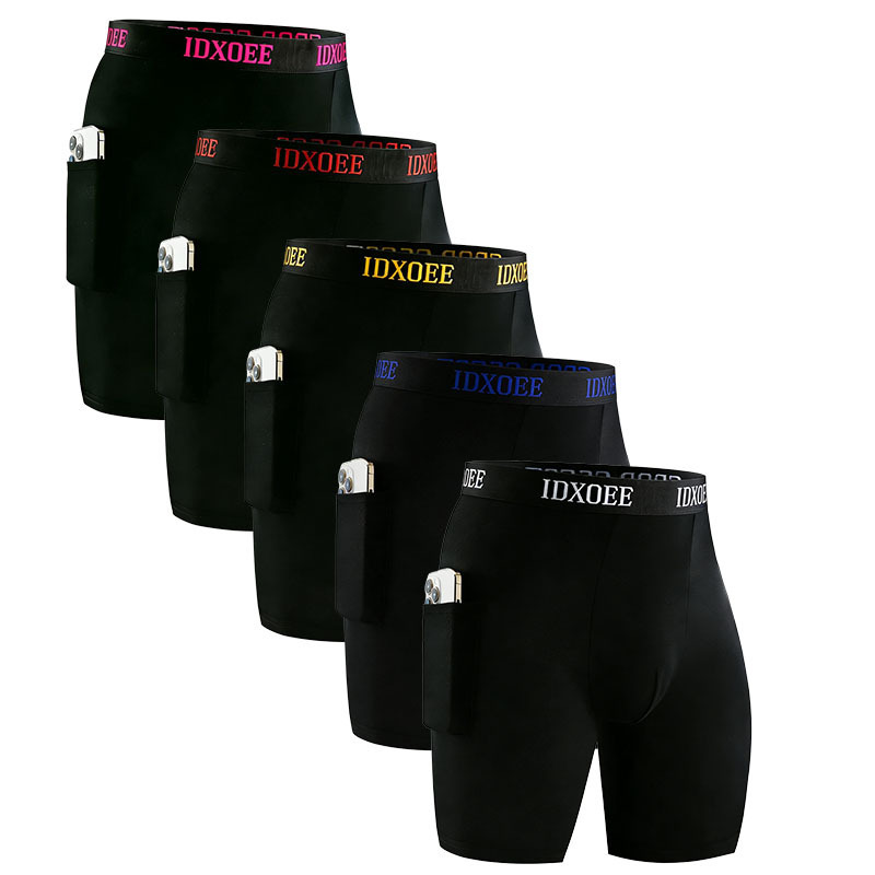 Cross-Border Temu Popular Men's Underwear with Energetic Waistband, Comfortable Boxer Briefs with Pockets, Breathable Sports Training Shorts