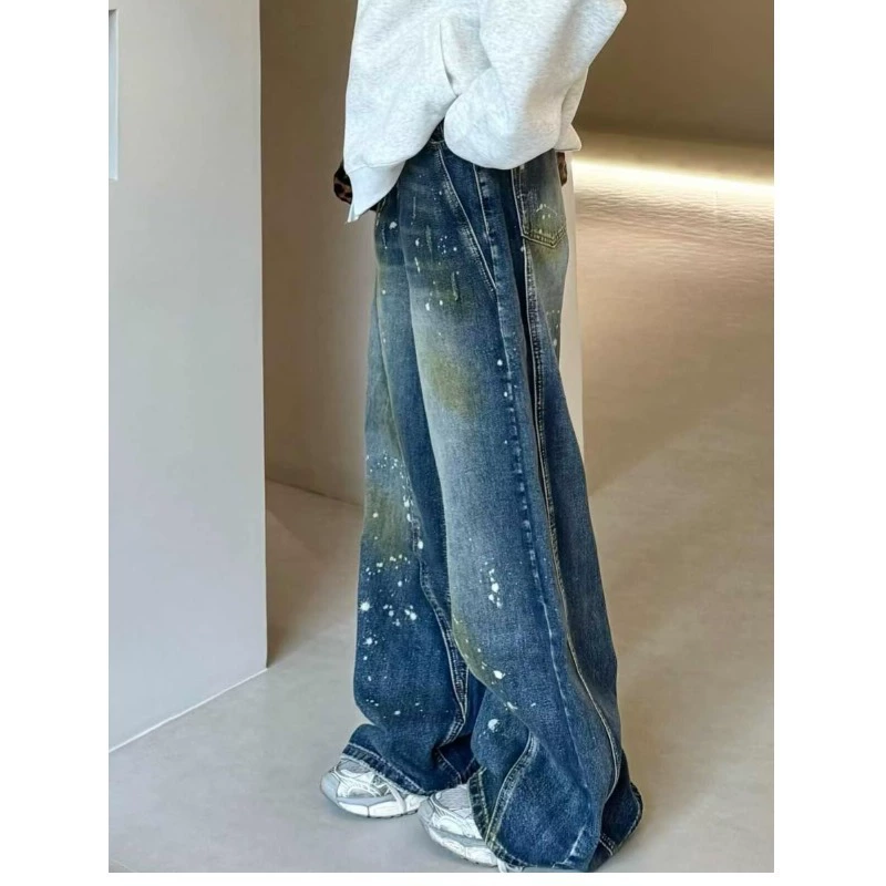 Loose straight jeans, autumn trousers, American style, for teenagers, mid rise