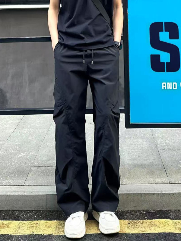 新しい 2025 プリーツトレンディなストレートカジュアルパンツメンズ夏薄いルーズアウトドア作業服速乾性ズボン男性|undefined