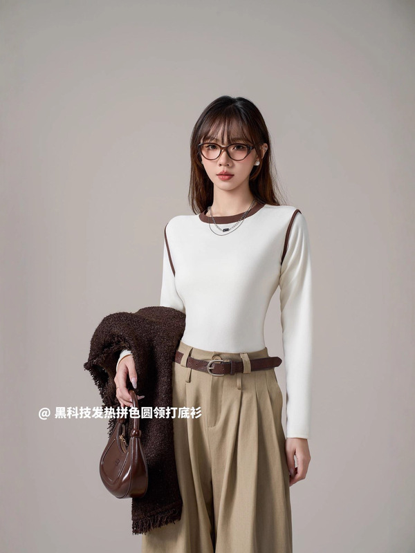 简约舒适复古气质纯色圆领长袖女春秋休闲显瘦文艺内搭打底衫女|undefined