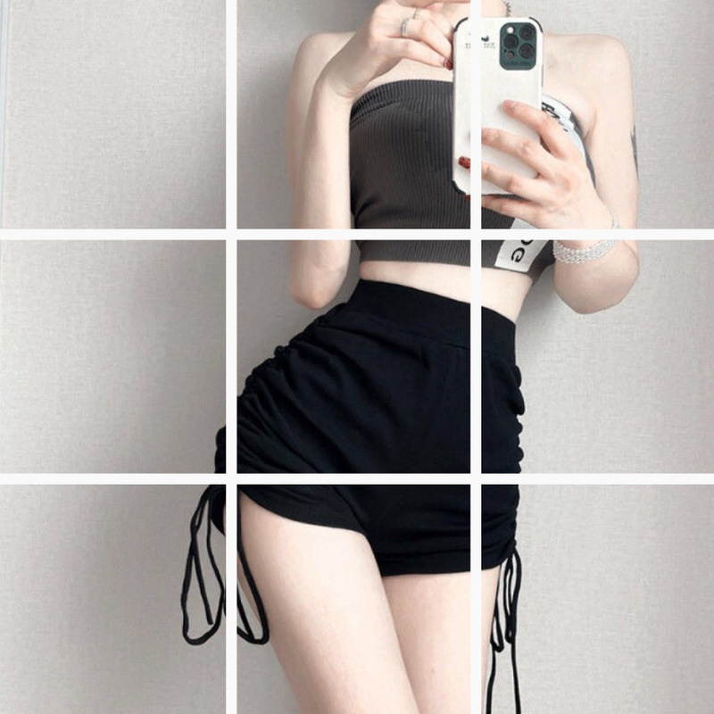 High Waist Small Tooling Casual Sports Black Straight Short Pants Women's Summer 7015 High Waist Small Tooling Casual Sports Black Straight Short Pants Women's Summer 7015