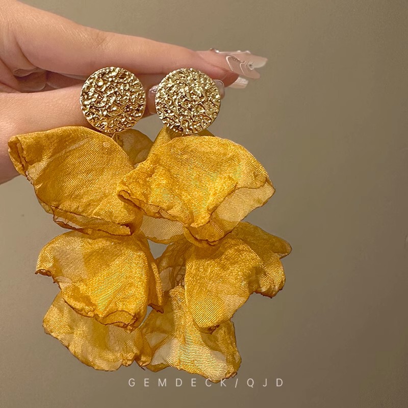 银针布艺花朵流苏耳环小众高级感夸张耳环百搭度假风甜美时尚耳饰|undefined