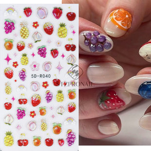 Cross-border new nail stickers wholesale 5D relief three-dimensional fruit grape grapefruit butterfly adhesive nail stickers