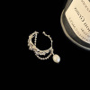 Retro fashionable ring from pearl, chain with tassels hip-hop style, Japanese and Korean, silver 925 sample, on index finger