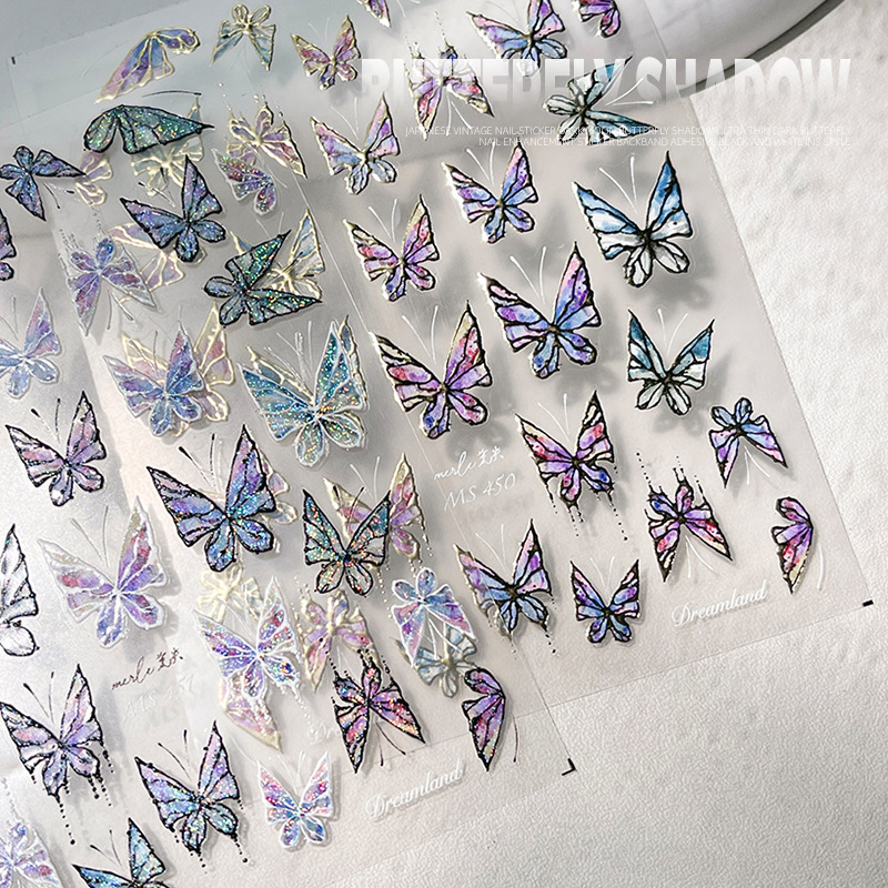 Pegatinas de mariposas para decoración de uñas, estilo francés, finas y resistentes, tridimensionales, con relieve láser, huecas, de alta gama