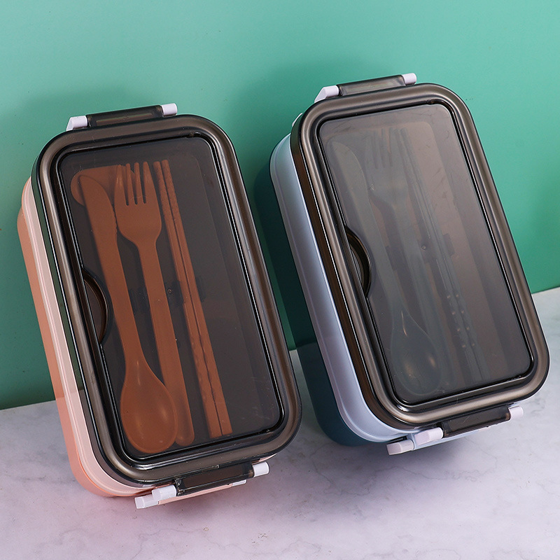 Fiambrera de plástico de doble capa, fiambrera dividida para estudiantes, lonchera de gran capacidad, lonchera portátil para exteriores, caja de conservación sellada