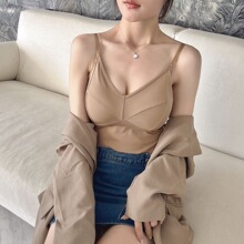 新品欧美冰丝小吊带针织背心女内搭外穿固定乳胶碗抹胸裹胸上衣女