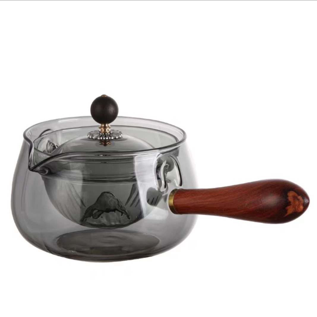 Xiaoyao olla tetera de vidrio de borosilicato popular en línea popular Xiaoyao olla ancla empuje mango lateral tetera de vidrio olla Xiaoyao