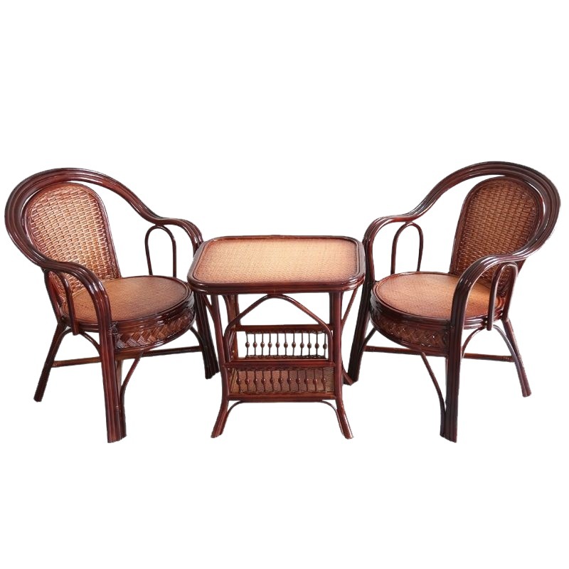 Real Rattan Chair Three-piece Set Balcony Table and Chair Coffee Table Handmade Chair Elderly Single Back Chair Teng Chair Rattan Chair Home