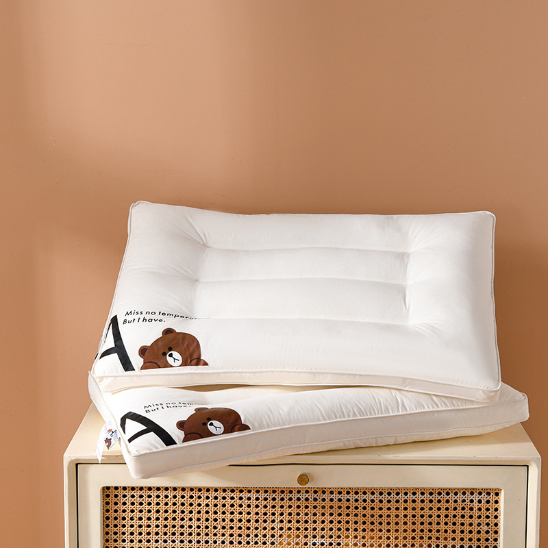 All-Cotton Class a Bear-Shaped Low Pillow, Maternal and Infant Grade, Pillow Core for Children, Students, Adults, Home Use, Wholesale, Feather Velvet Filling