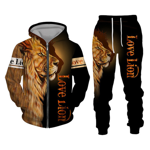Spring Men's Sports Set with Tiger Pattern Series 3D Print Long-Sleeve Sweatpants Two-Piece Set