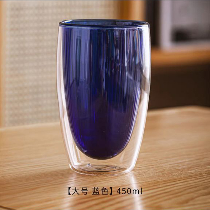 Colorido de doble capa Taza de borosilicato a rayas taza de vidrio transparente taza de agua desayuno bebida jugo Taza de leche taza de café