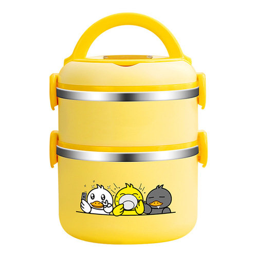 Small Yellow Duck 304 Stainless Steel Multi-layer Portable Lunch Box Double-layer Commuter Bento Box Student Large Capacity Lunch Keeping Warm Rice Cooker