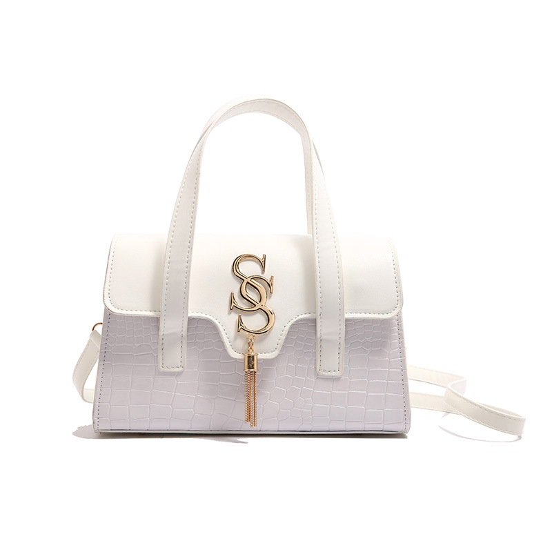 Bolso de borla con letras con patrón de cocodrilo de nicho 2024 nueva costura de moda estilo occidental simple y elegante bolso de hombro femenino