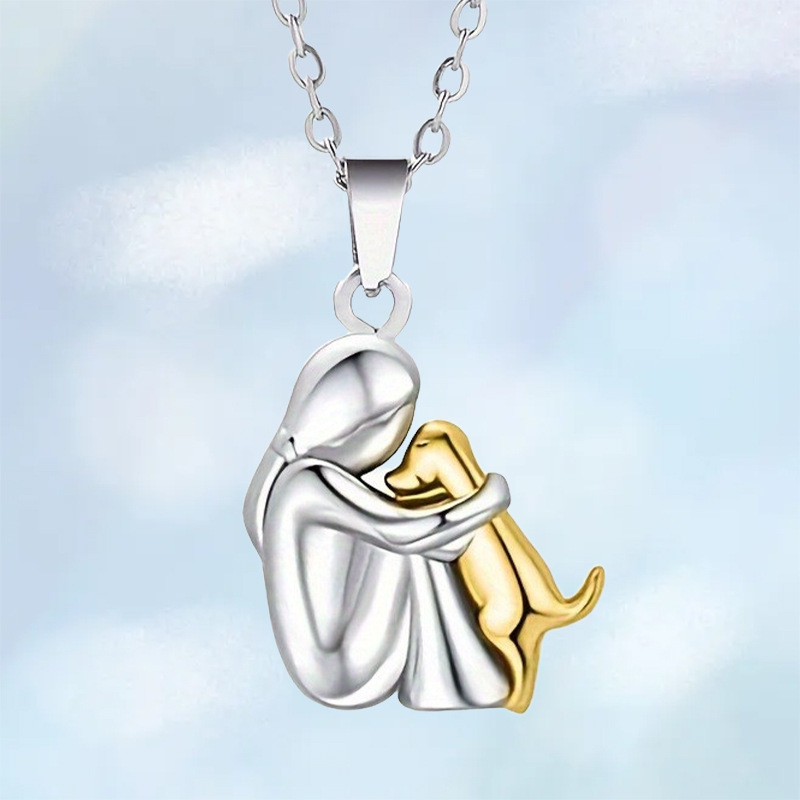 Temu Cross-Border Amazon Fashion Girl Puppy Hug Pendant Necklace Spot Manufacturer Wholesale