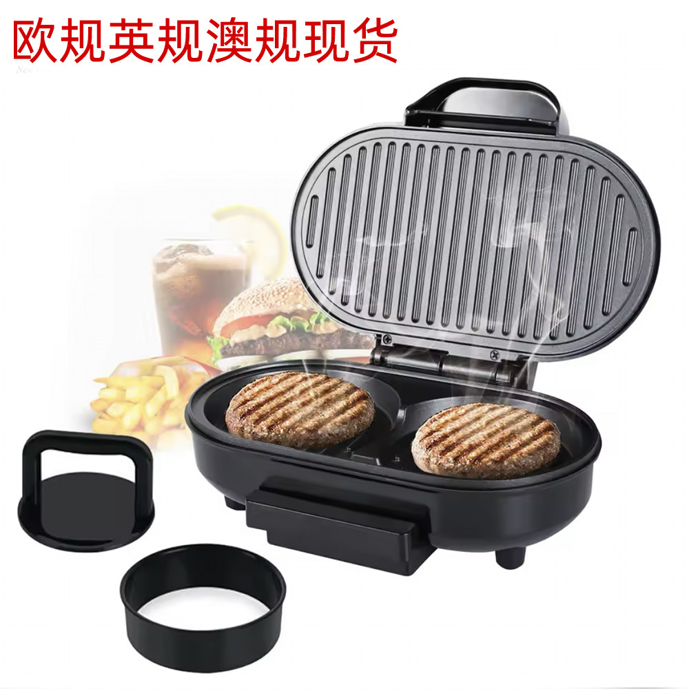 跨境欧规轻食汉堡包早餐机 家用烤牛排烤鸡蛋 小型松饼面包机