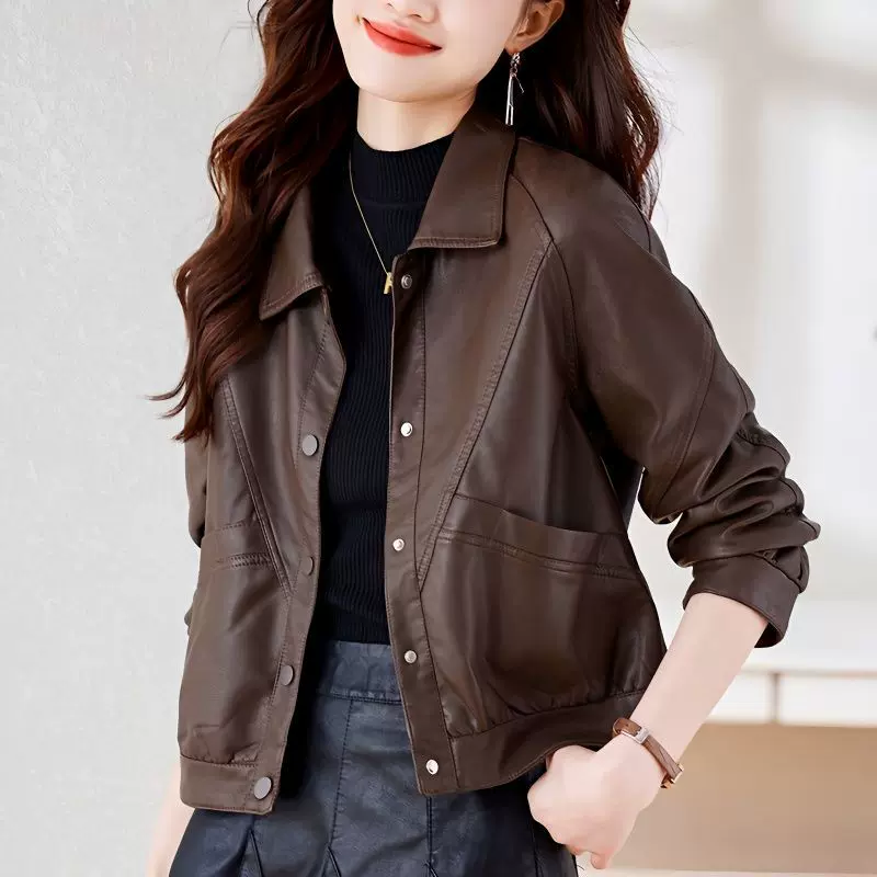 高级感皮衣女短款春秋新款女士皮夹克时尚洋气休闲皮衣外套女388