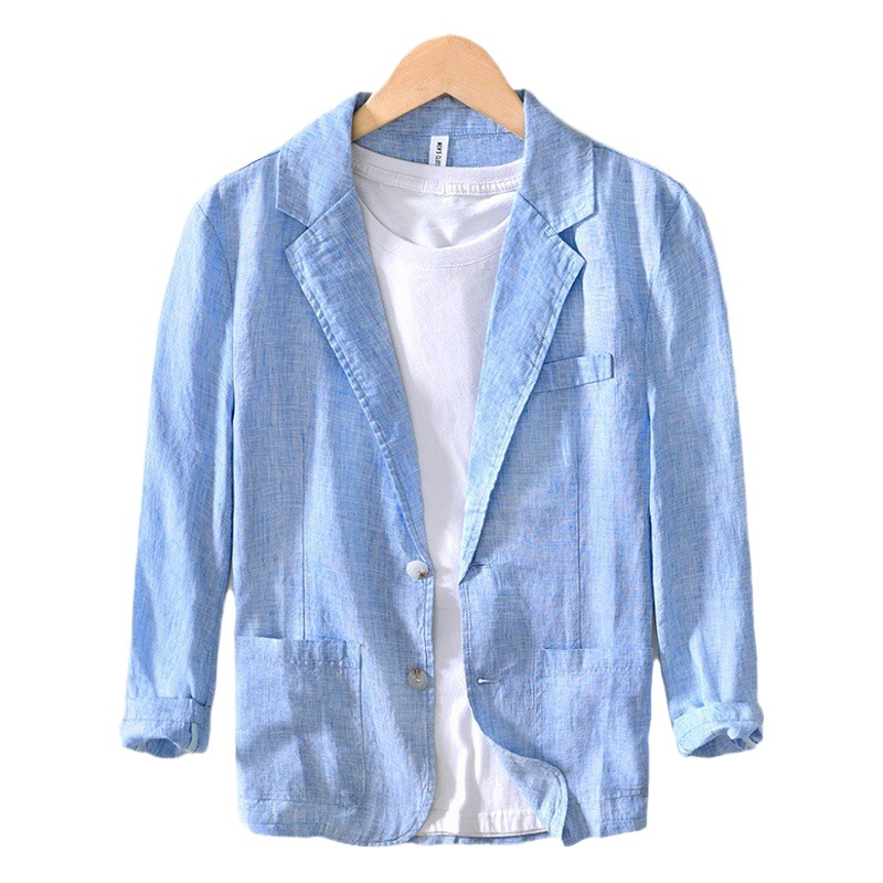 L086 pure linen solid color long sleeve small suit business casual breathable single suit jacket men's one-piece delivery
