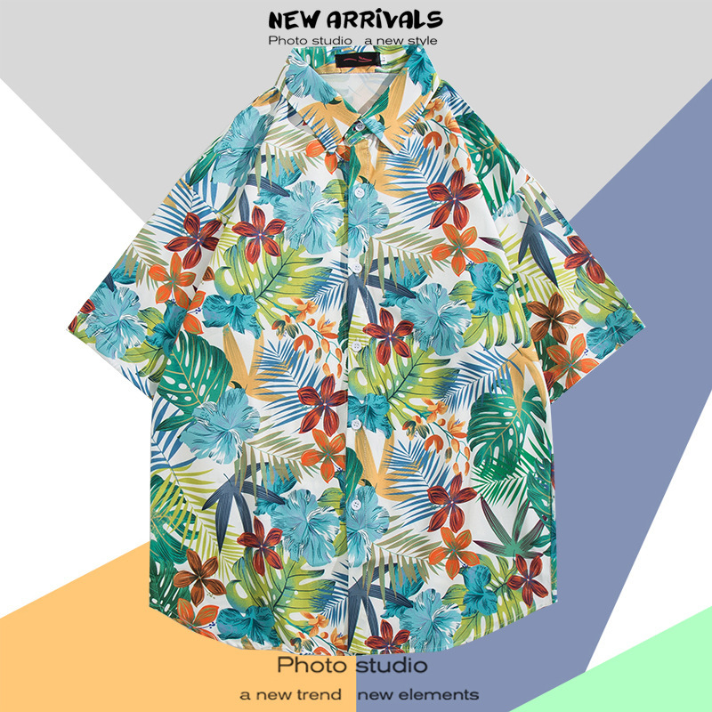 Hong Kong estilo Retro Vintage floral camisa manga corta Estilo Hawaiano tailandés diseño Ruan guapo camisa suelta para hombres y mujeres