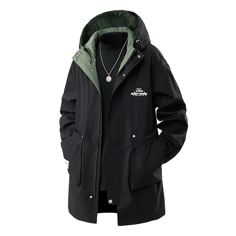 Мужская 2024 весна и осень свободная средняя длинная с капюшоном