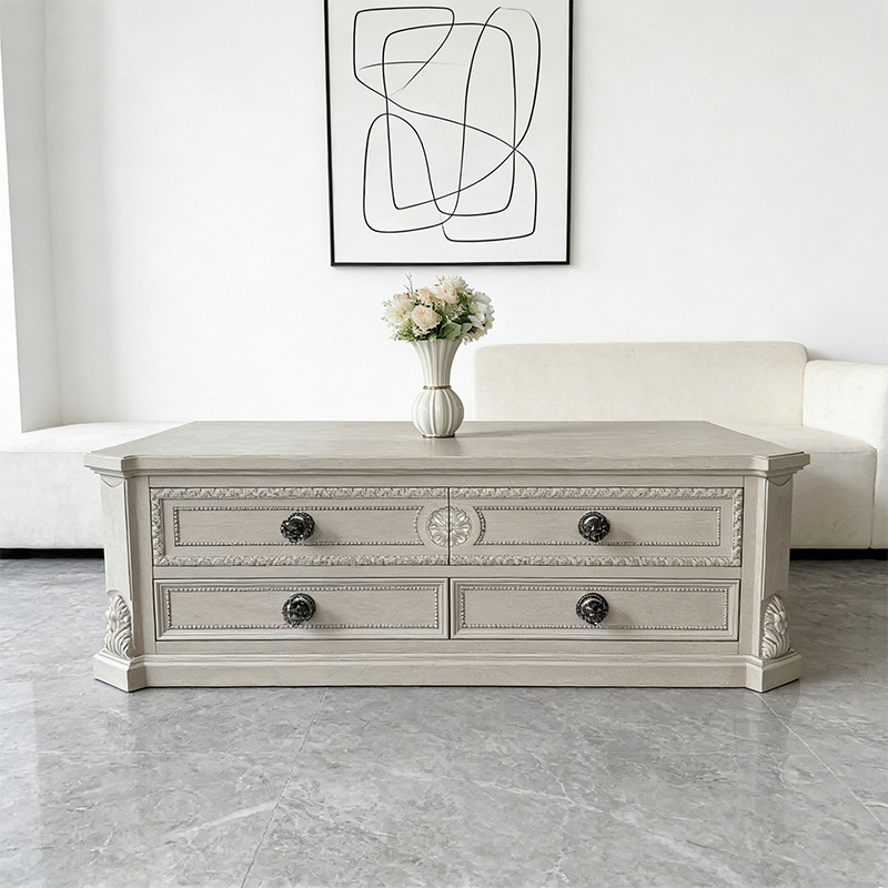 American style ART furniture Architecture Revival Storage Coffee table solid wood European style Retro Carved Coffee Tables