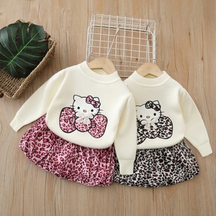 Children's Sweater Round Neck Sweater 2025 Autumn New Girls Cartoon Cute Two-Piece Set Baby Girl Pullover Sweater