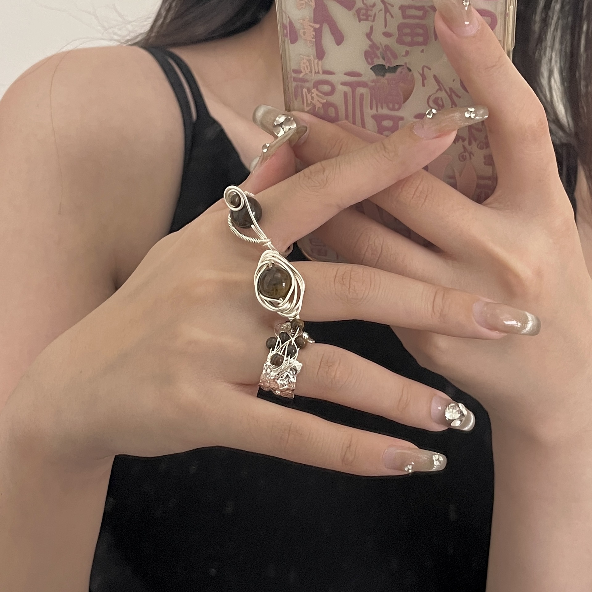 Nowy chiński styl Melad Wind Tiger Eye Stone, ręcznie robiony koralikowy, słodki i fajny, osobowość, owinięty, szeroka wersja, nadający się do łączenia_voghion.com
