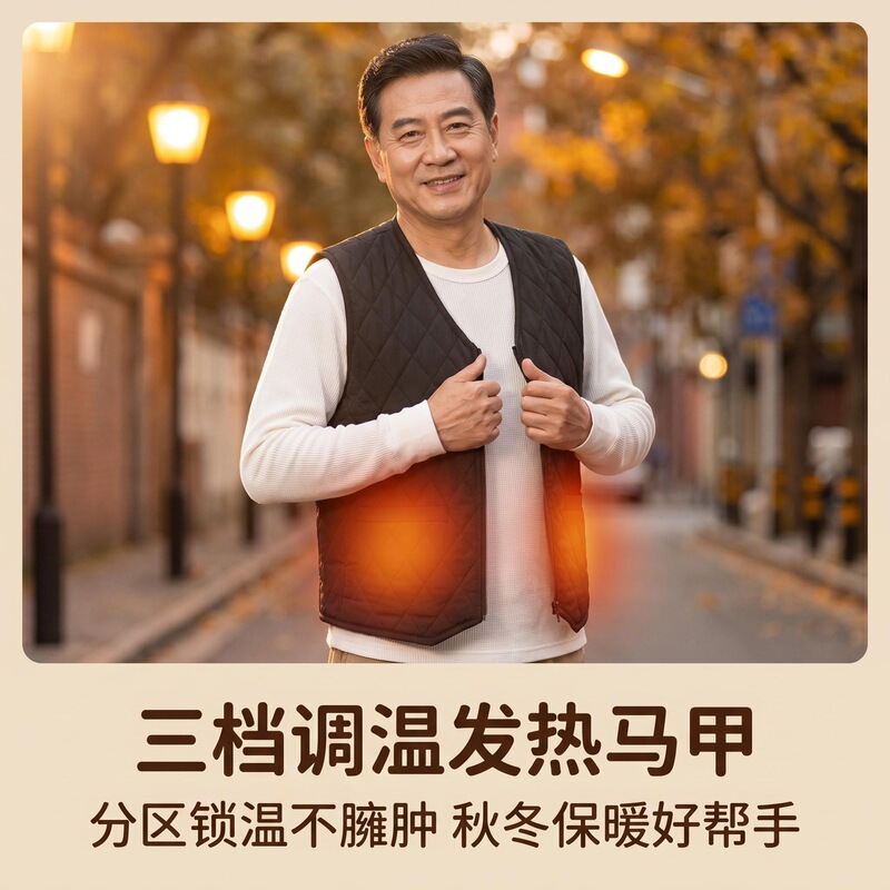 V-Neck Electric Heating Vest for Middle-Aged and Elderly Men, with Three-Level Temperature Control, Thermal Protection, and Cold-Proof Features