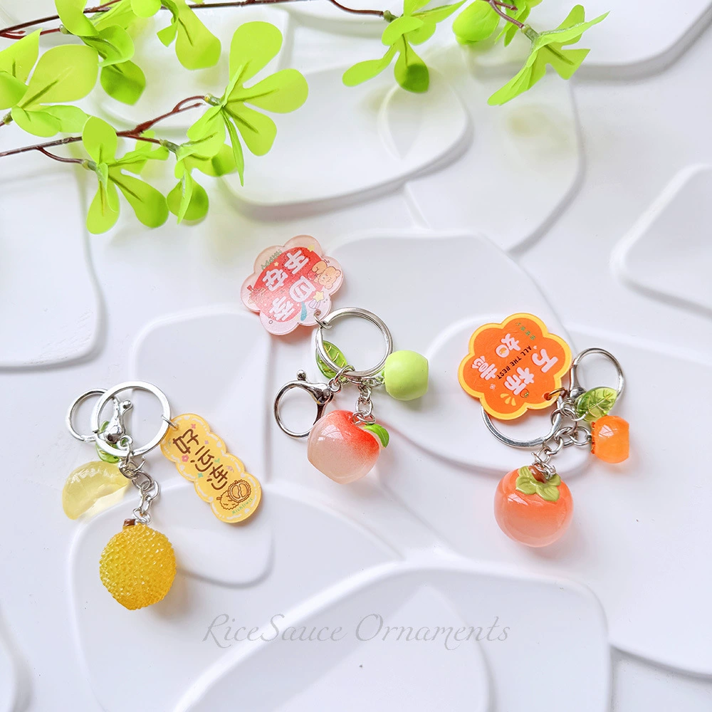 Acrylic Fruit Keychain Pendant, Cute Mini Charm with Leaf Tag, Single or Multi‑Piece Options