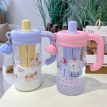 大容量水杯女生上班族简约吸管杯家用把手茶隔便携杯子ins风夏季