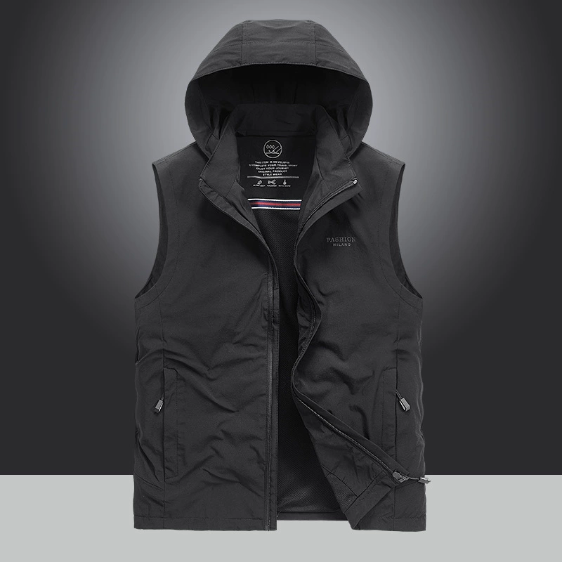 Мужской весенне-осенний новый повседневный и удобный жилет, молодежный дышащий модный повседневный уличный жилет с капюшоном 2969